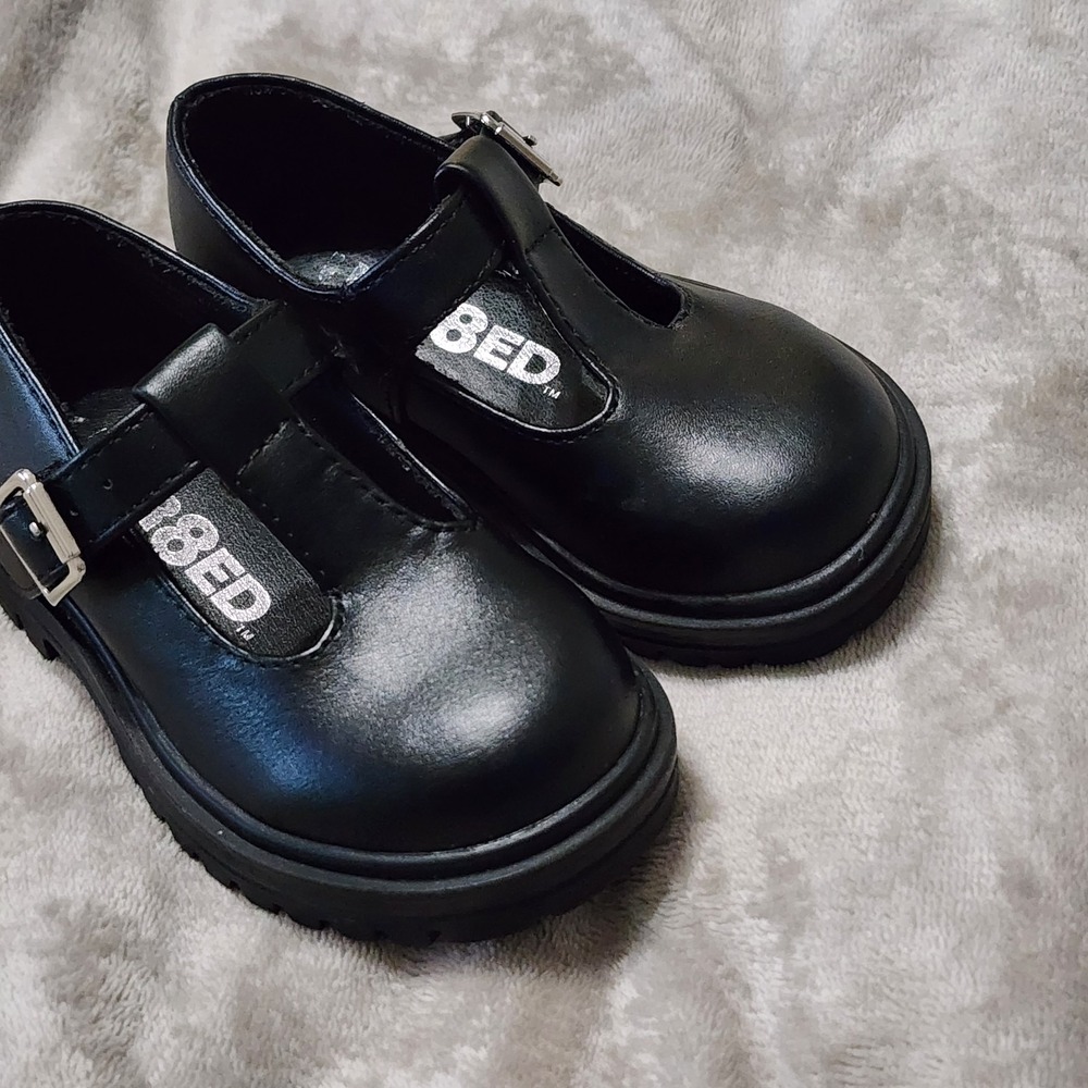 Unr8ed Girls Mary Jane Style‎ Black Size 6M Velcr Classic Ruffle Socks Or Tights